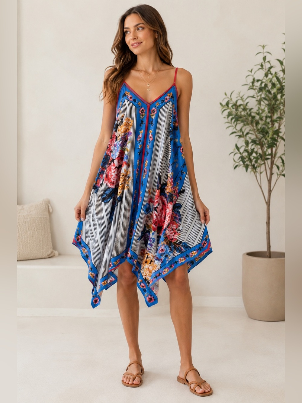 Flying Tomato Floral Handkerchief Hem Dress Size XS Boho 100% Rayon